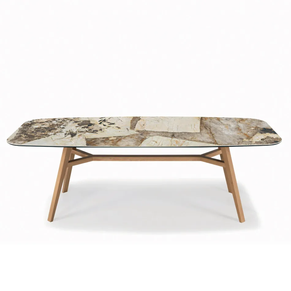 Tavolinë fikse në formë fuçie me bazë hiri të arrës Canaletto Prodhuar në Itali - Veri Viadurini