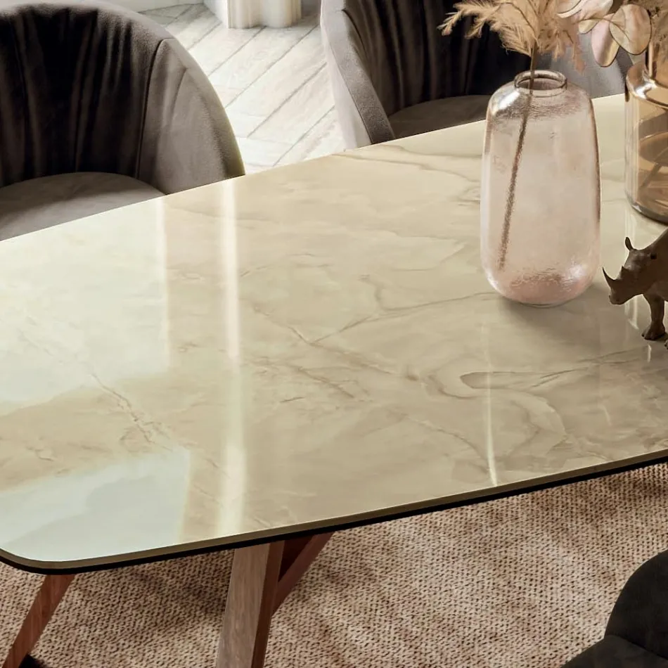 Tavolinë fikse në formë fuçie me bazë hiri të arrës Canaletto Prodhuar në Itali - Veri Viadurini