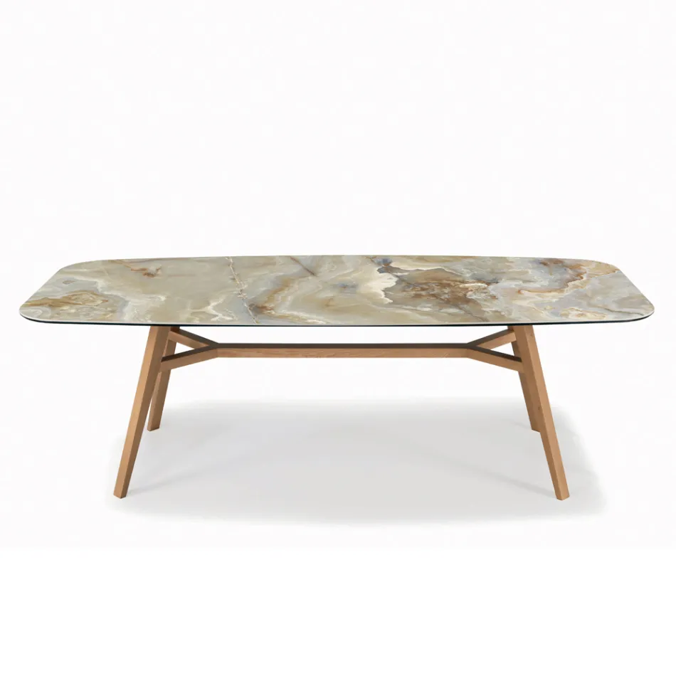 Tavolinë fikse në formë fuçie me bazë hiri të arrës Canaletto Prodhuar në Itali - Veri Viadurini