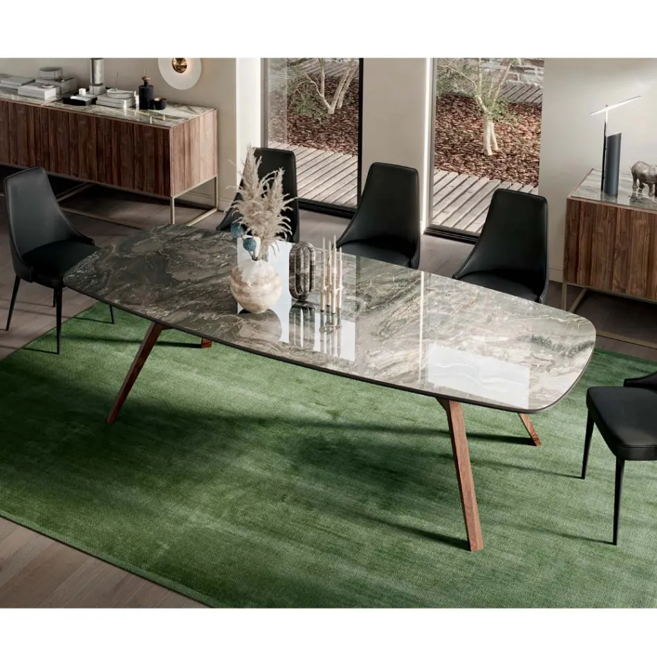 Tavolinë fikse në formë fuçie me bazë hiri të arrës Canaletto Prodhuar në Itali - Veri Viadurini