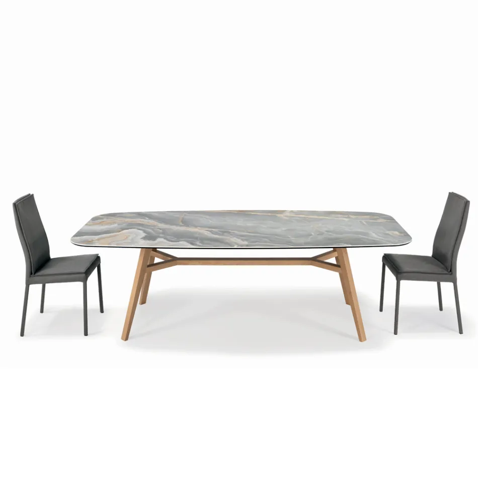 Tavolinë fikse në formë fuçie në qeramikë dhe dru hiri Prodhuar në Itali - Veri Viadurini