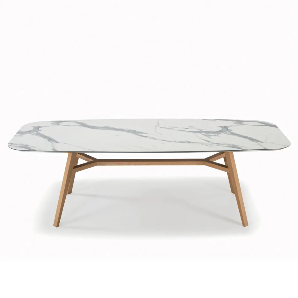 Tavolinë fikse në formë fuçie në laminat dhe dru hiri Prodhuar në Itali - Veri Viadurini