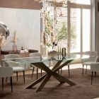 Tavolinë fikse me buzë të pasme në qelq dhe çelik jashtëzakonisht të pastër të prodhuar në Itali - Grotta Viadurini