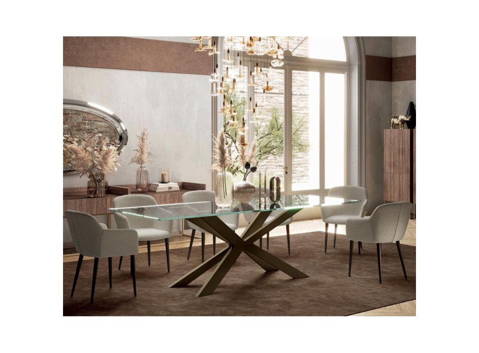 Tavolinë fikse me buzë të pasme në qelq dhe çelik jashtëzakonisht të pastër të prodhuar në Itali - Grotta Viadurini