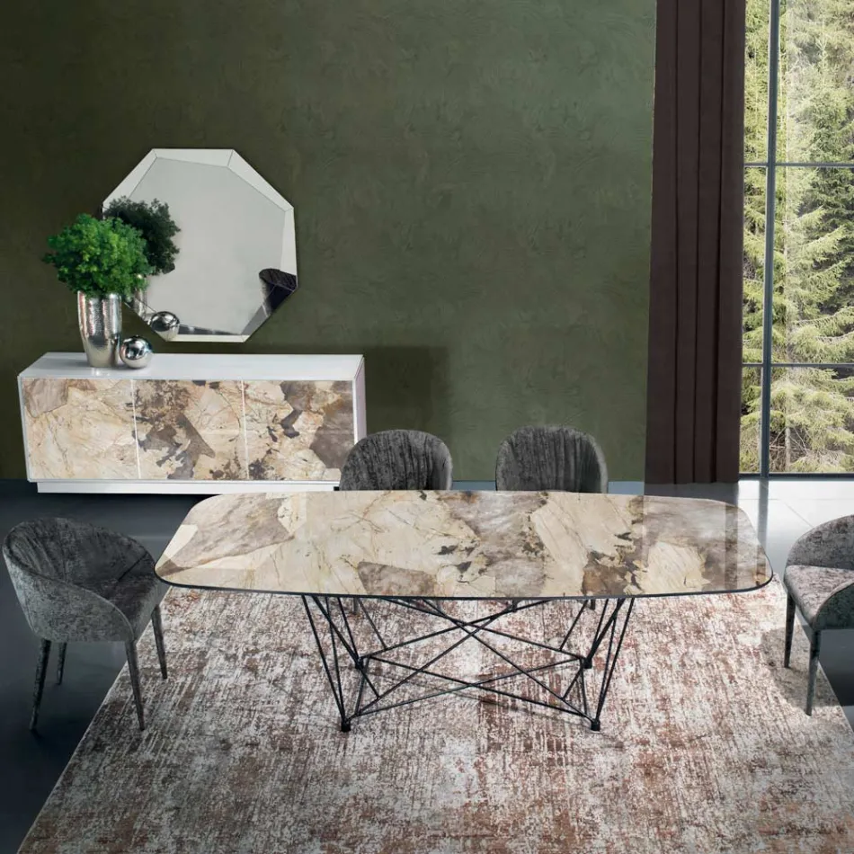 Tavolinë fikse me majë qeramike fuçi dhe bazë çeliku Prodhuar në Itali - Ezzellino Viadurini