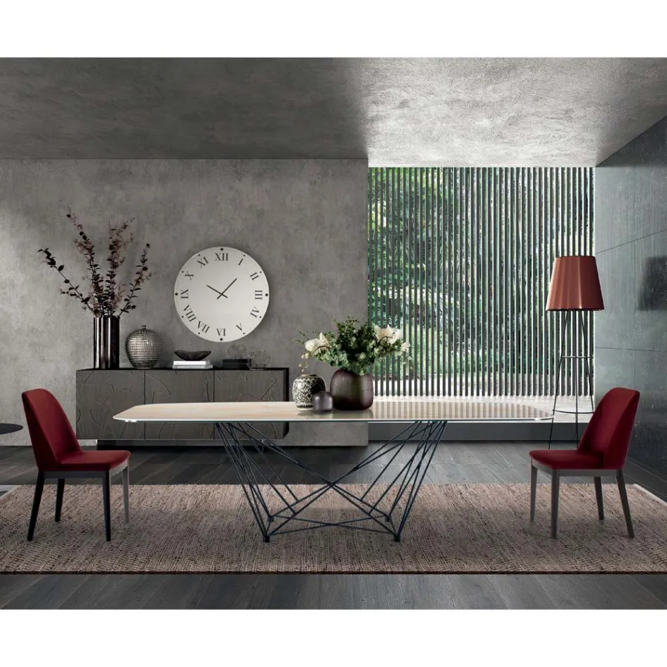 Tavolinë fikse me majë qeramike fuçi dhe bazë çeliku Prodhuar në Itali - Ezzellino Viadurini