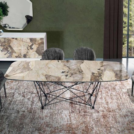 Tavolinë fikse me majë qeramike fuçi dhe bazë çeliku Prodhuar në Itali - Ezzellino Viadurini