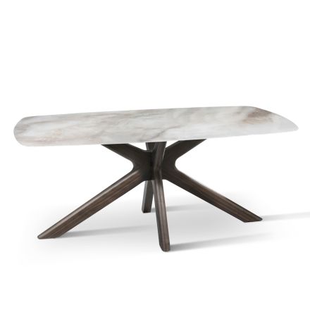 Tavolinë fikse me majë qeramike dhe bazë druri të fortë arre - Portokalli Viadurini
