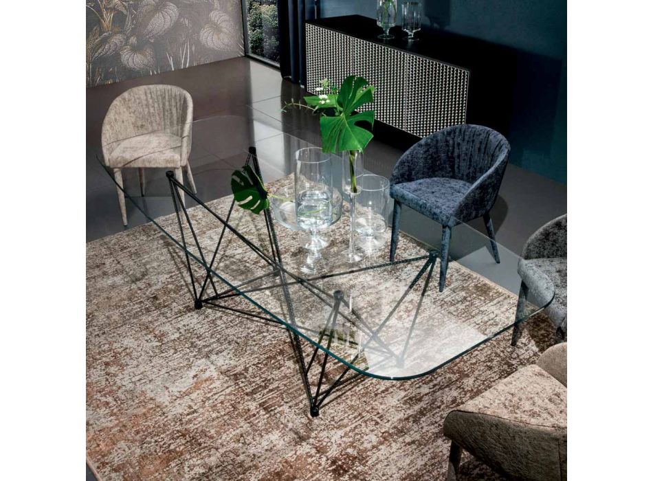 Tavolinë fikse me majë qelqi në formë fuçi dhe bazë çeliku Prodhuar në Itali - Ezzellino Viadurini