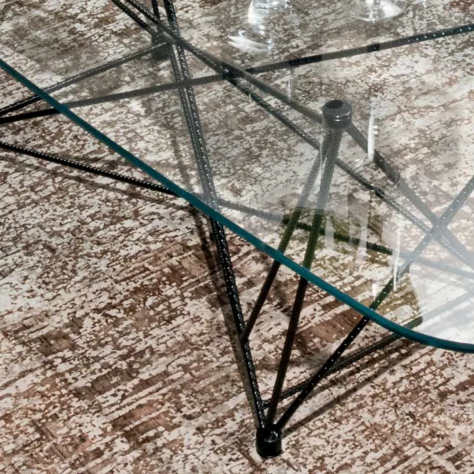 Tavolinë fikse me majë qelqi në formë fuçi dhe bazë çeliku Prodhuar në Itali - Ezzellino Viadurini