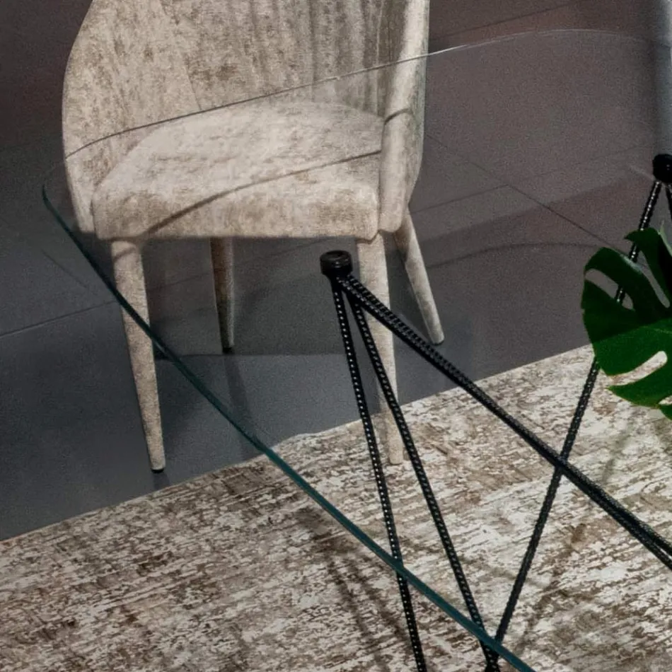 Tavolinë fikse me majë qelqi në formë fuçi dhe bazë çeliku Prodhuar në Itali - Ezzellino Viadurini