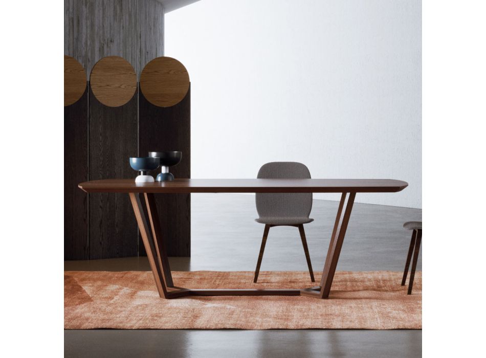 Tavolinë fikse me majë në formë dhe bazë druri Prodhuar në Itali - Digory Viadurini