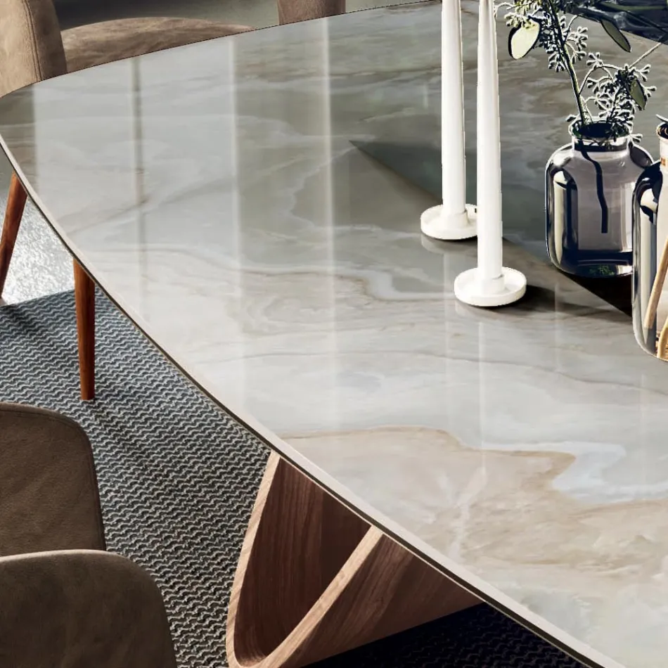 Tavolinë fikse ndenjeje me bazament druri Prodhuar në Itali - Equatore Viadurini