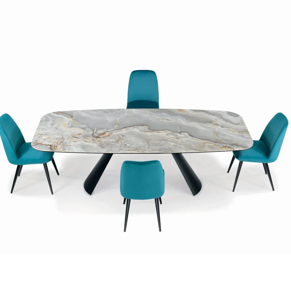 Tavolinë fikse qeramike dhe bazament në çelik të lyer me ngjyrë të zezë Prodhuar në Itali - Gota Viadurini