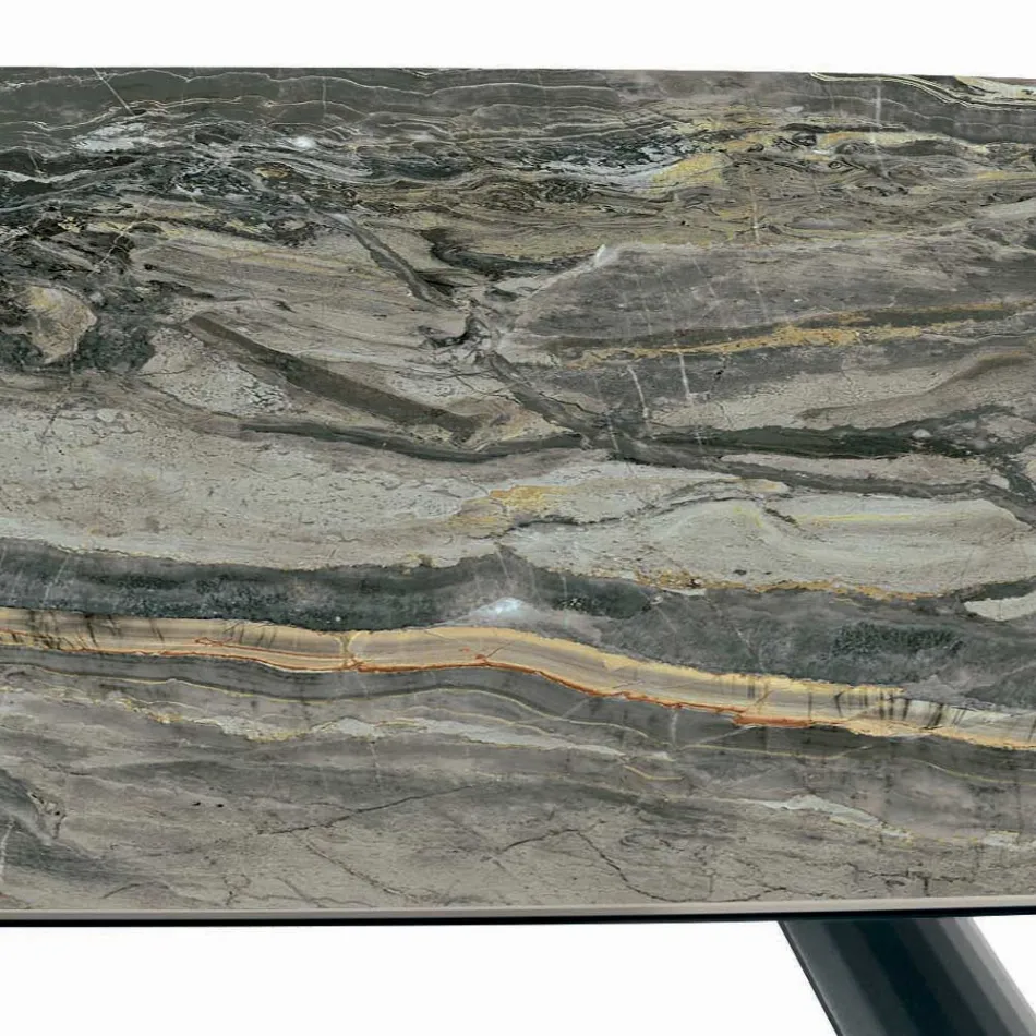 Tavolinë fikse qeramike dhe bazament në çelik të lyer me ngjyrë të zezë Prodhuar në Itali - Gota Viadurini