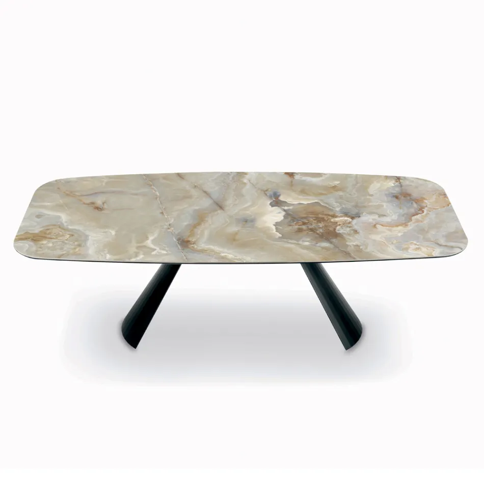 Tavolinë fikse qeramike dhe bazament në çelik të lyer me ngjyrë të zezë Prodhuar në Itali - Gota Viadurini