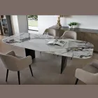 Tavolinë e fiksuar me sipërfaqe metalike dhe qeramike me shkëlqim Arabesque - Eronte Viadurini