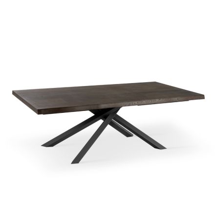 Tavolinë fikse me rimeso lisi dhe bazament metalik të zi - Skipper Viadurini