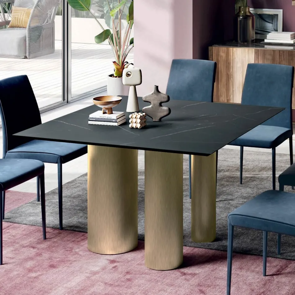 Tavolinë fikse katrore në laminat dhe çeliku Prodhuar në Itali - Gërshërë Viadurini