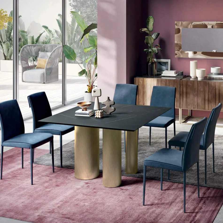 Tavolinë fikse katrore në laminat dhe çeliku Prodhuar në Itali - Gërshërë Viadurini