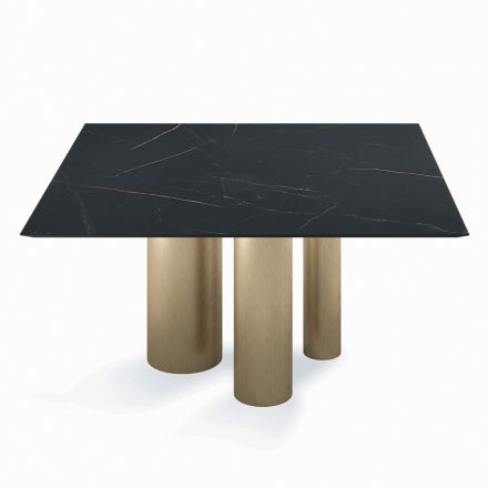 Tavolinë fikse katrore në laminat dhe çeliku Prodhuar në Itali - Gërshërë Viadurini