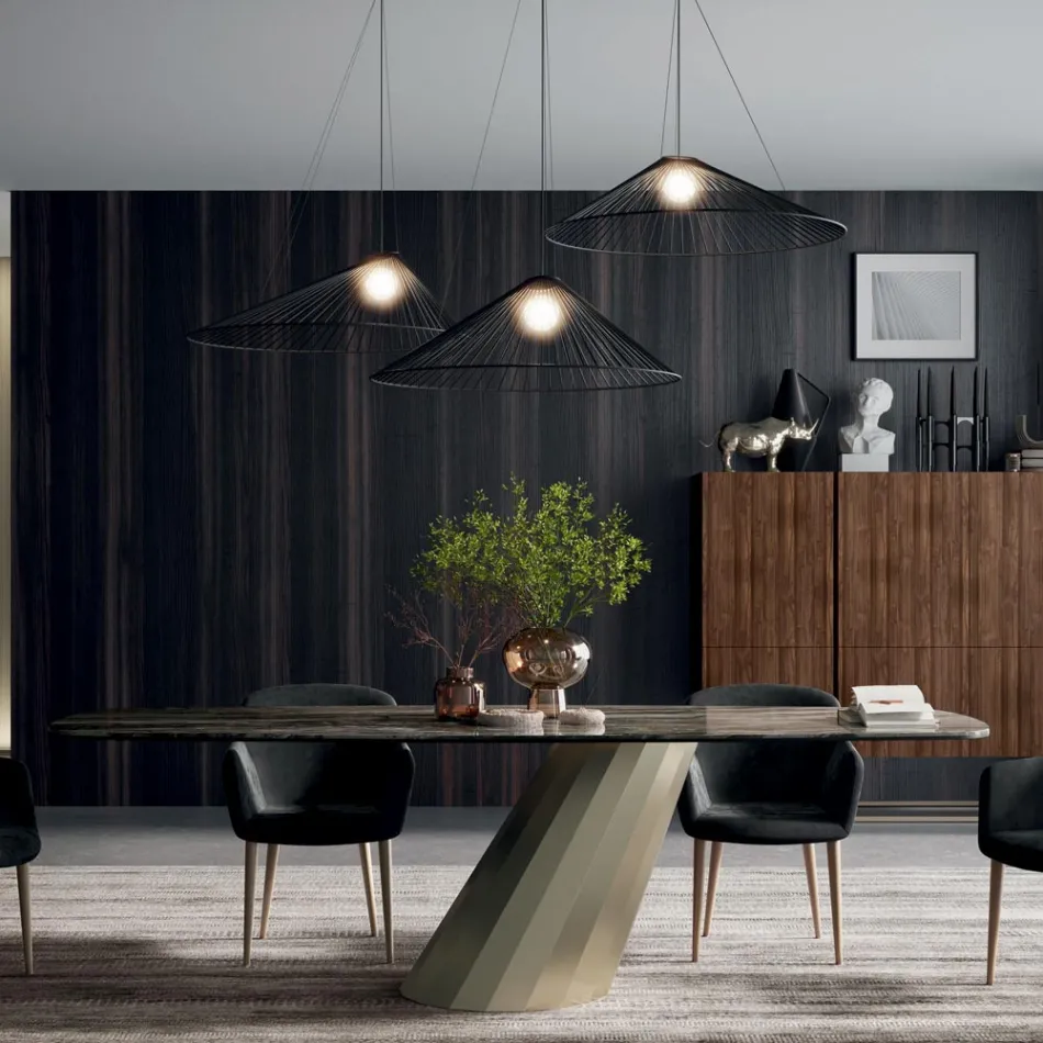 Tavolinë Drejtkëndore Fikse në Çelik dhe Qeramikë Prodhuar në Itali - Pantallona Viadurini