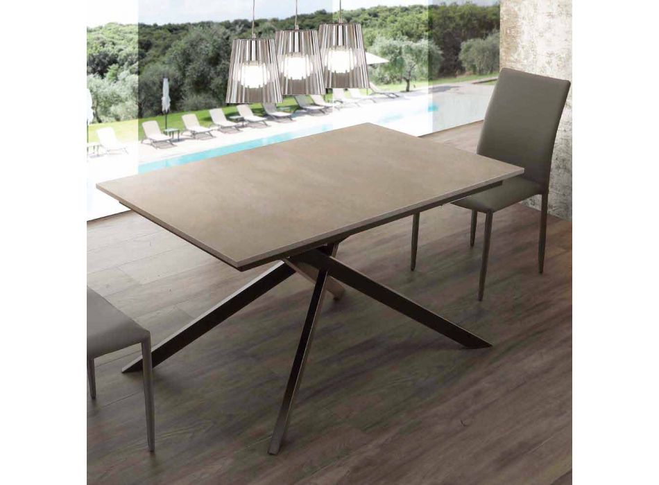 Tavolinë prej druri që zgjatet deri në 190 cm me bazën e kryqëzuar Lecce Viadurini