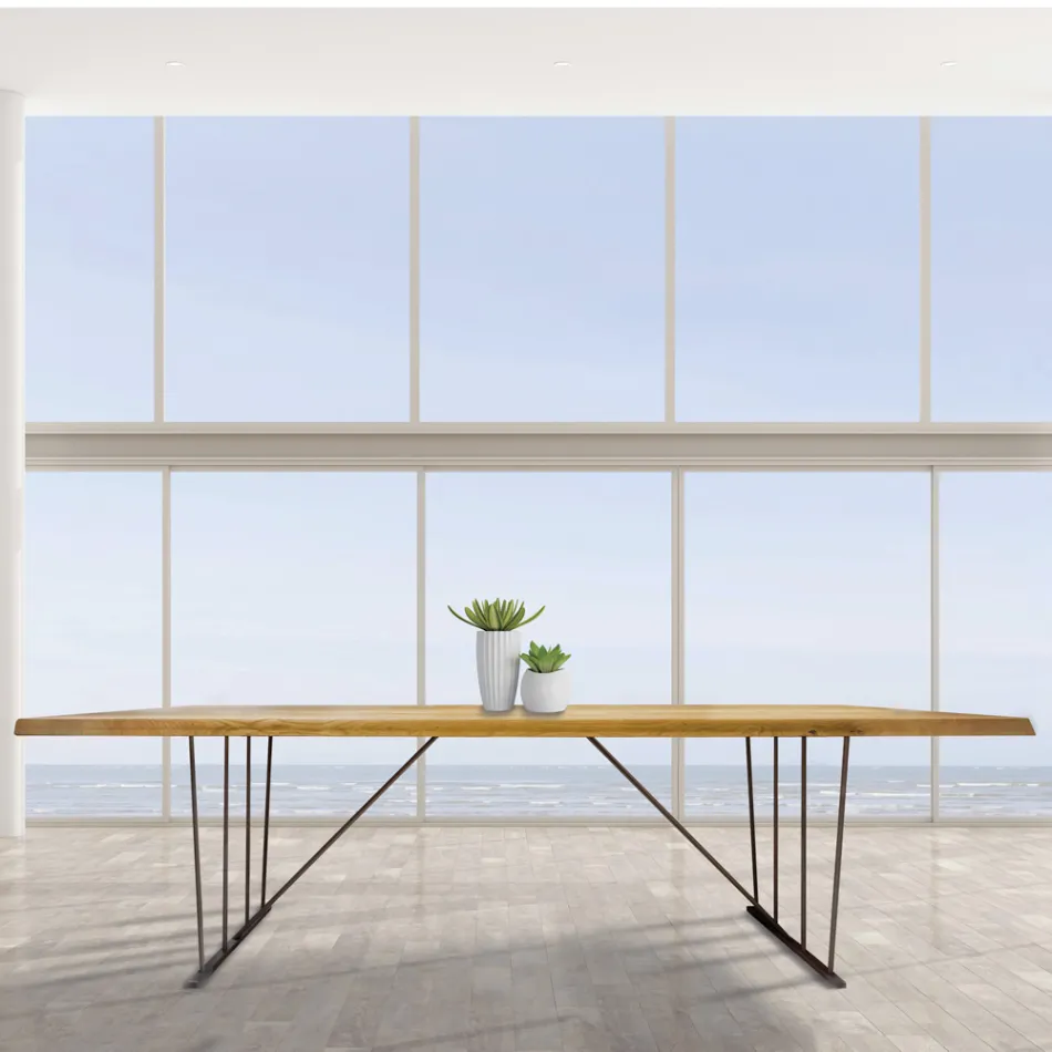 Tavolinë solide lisi dhe këmbë metalike Prodhuar në Itali - Consuelo Viadurini