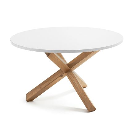 Tavolinë në lis të ngurtë me finiturë natyrale dhe sipër me MDF me llak të bardhë - Lola Viadurini