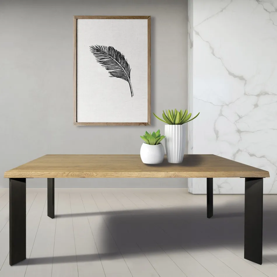 Tavolinë me lis Masellato me nyje dhe këmbë metalike Prodhuar në Itali - Vicente Viadurini