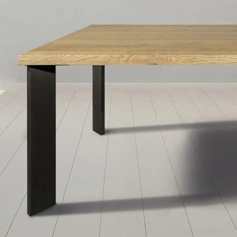 Tavolinë me lis Masellato me nyje dhe këmbë metalike Prodhuar në Itali - Vicente Viadurini