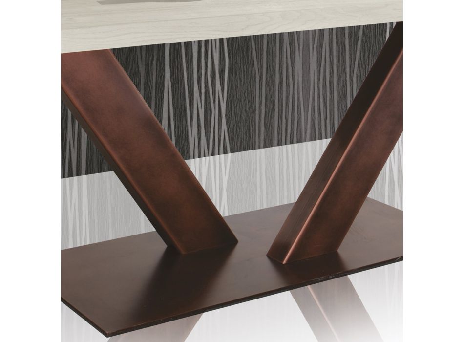 Tavolinë në lis të praruar me buzë gjethesh në katror dhe metal Prodhuar në Itali - Riad Viadurini
