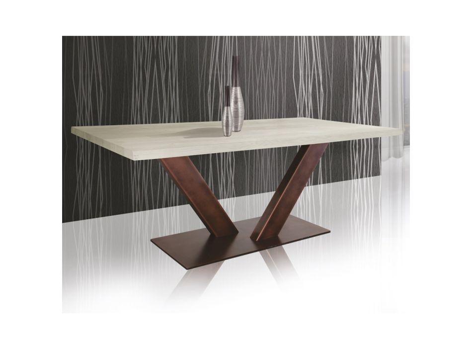 Tavolinë në lis të praruar me buzë gjetheje në katror dhe metal Prodhuar në Itali - Riad Viadurini