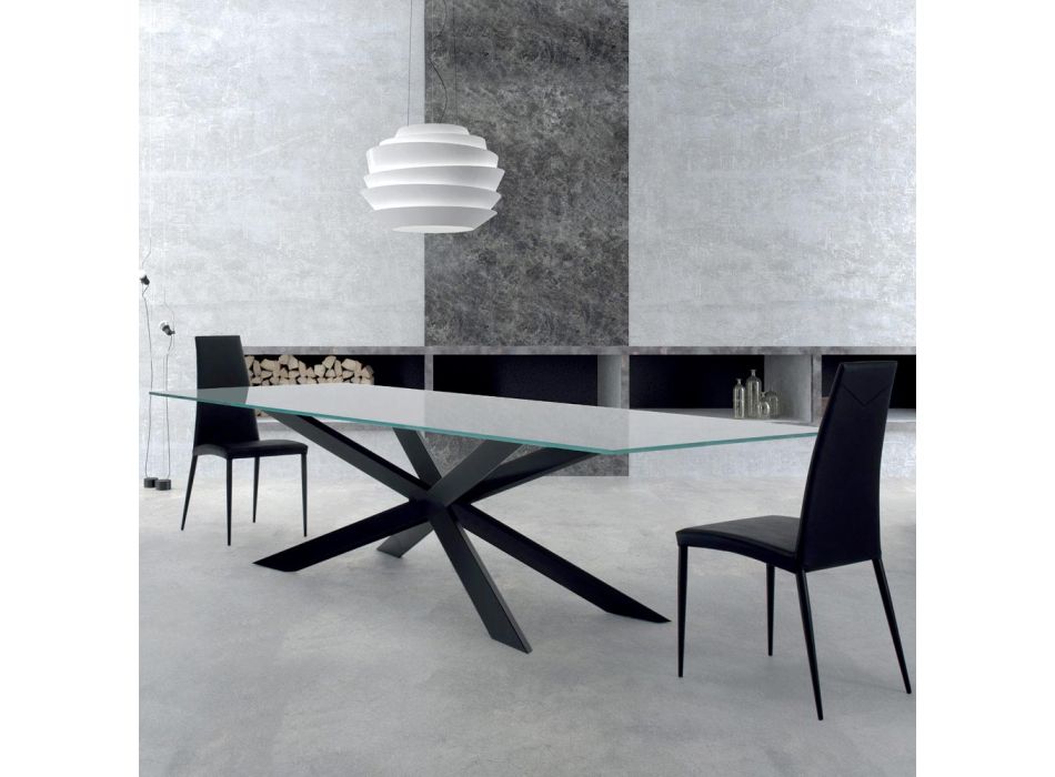 Tavolinë në qelq transparent dhe çelik të zi Made in Italy – Grotta Viadurini