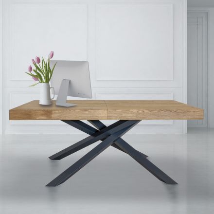 Tavolinë shtëpie e zgjerueshme prej druri të fortë dhe metali Prodhuar në Itali - Khal Viadurini
