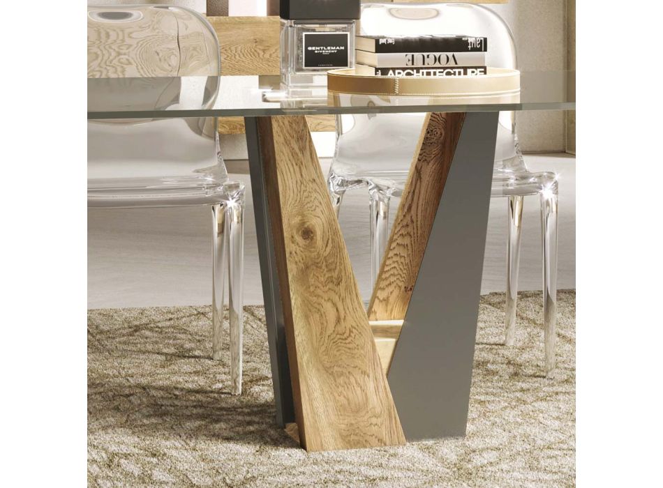 Tavolinë Kristali Living me Bazë Druri dhe Metal Prodhuar në Itali - Dementor Viadurini