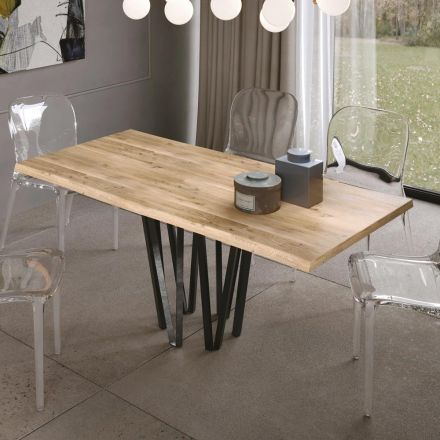 Tavolinë ndenjeje në lis të fortë me bazë metalike në qendër Prodhuar në Itali - Cedric Viadurini