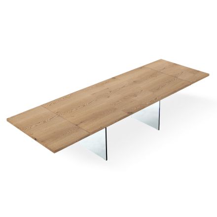 Tavolinë moderne e zgjerueshme deri në 300 cm në laminat dhe qelq Prodhuar në Itali - gris Viadurini