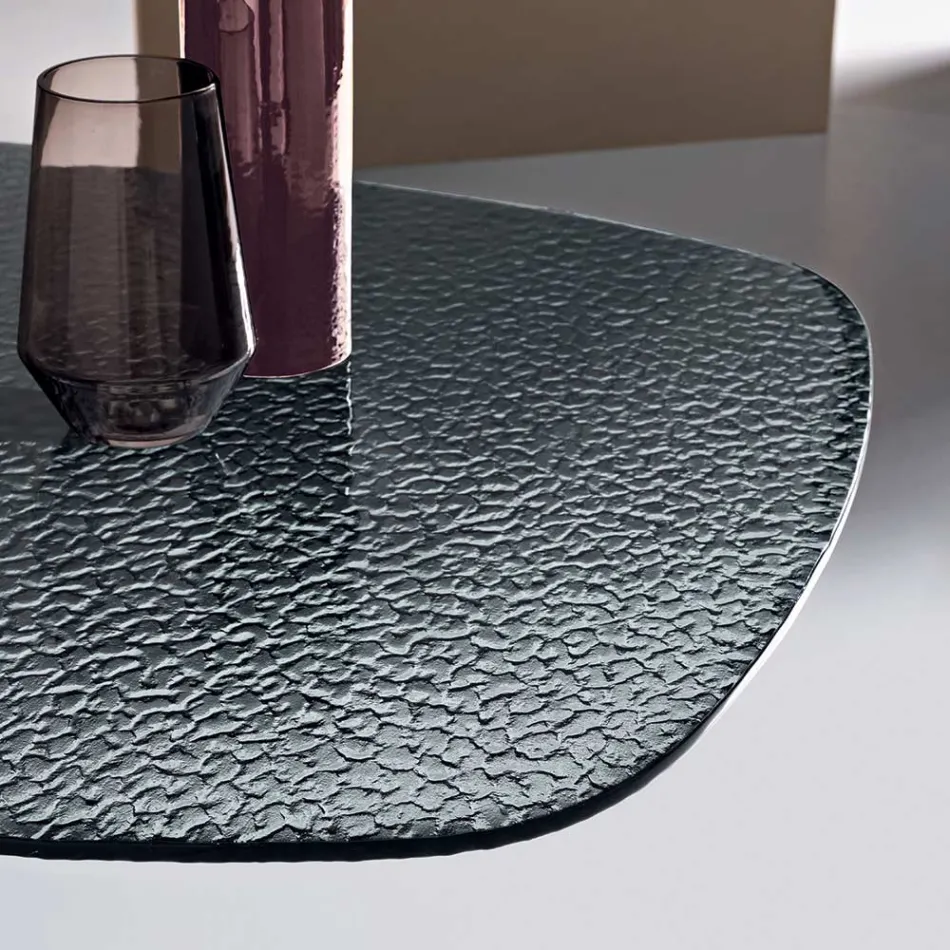 Tavolinë Ovale 180x100 cm në Qelq të Tymosur dhe Metal të Përpunuar me Çekiç - Domus Viadurini