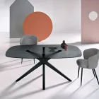 Tavolinë Ovale 180x100 cm në Qelq të Tymosur dhe Metal të Përpunuar me Çekiç - Domus Viadurini