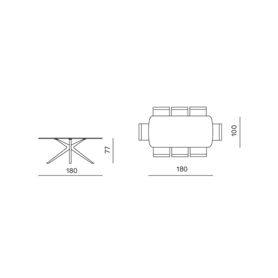 Tavolinë Ovale 180x100 cm në Qelq të Tymosur dhe Metal të Përpunuar me Çekiç - Domus Viadurini