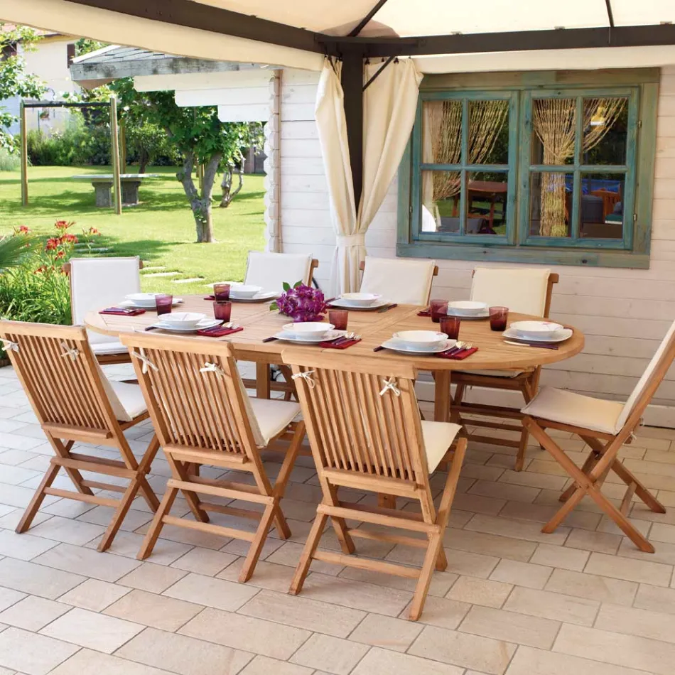 Tavolinë Ovale e jashtme E zgjatur deri në 240 cm E bërë nga Tik - Ivy Viadurini