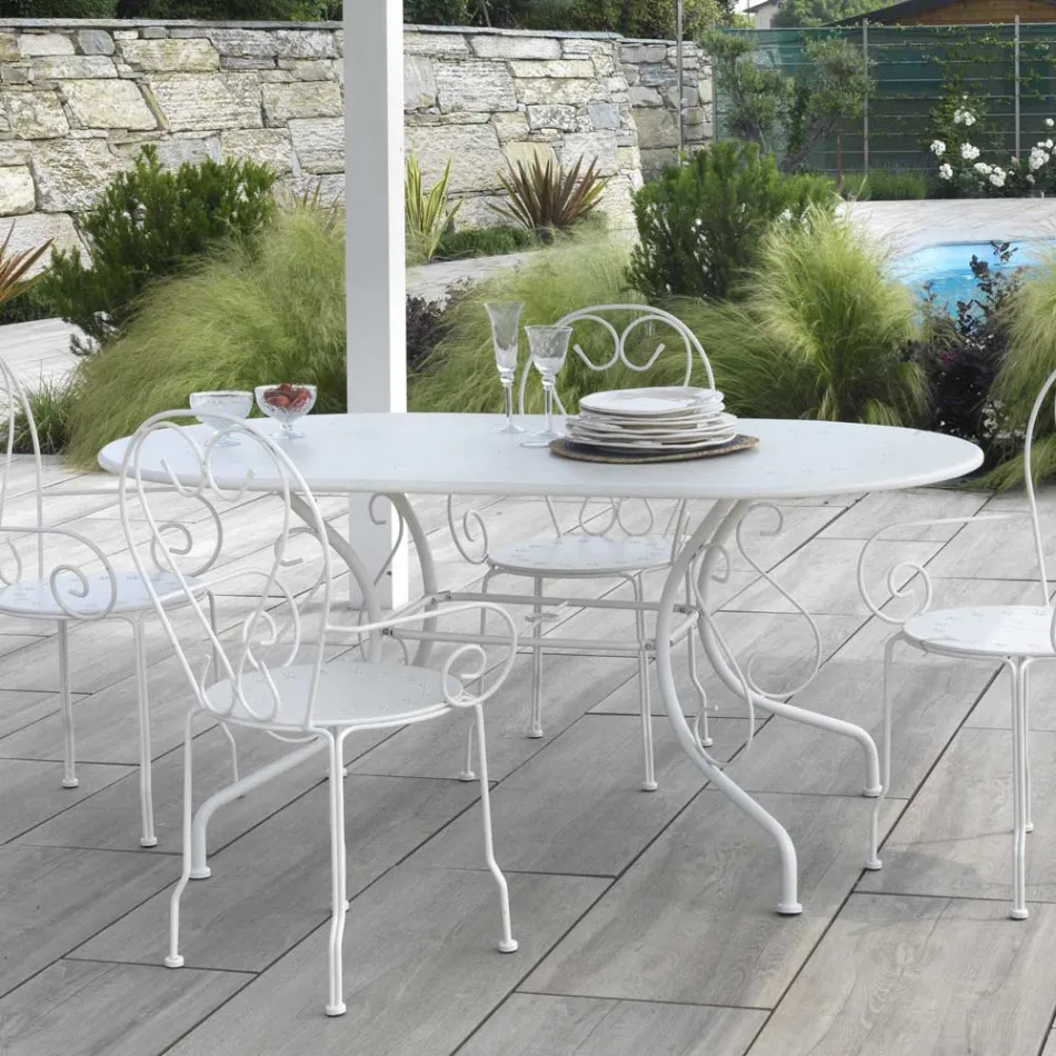 Tavolinë ovale e kopshtit e bërë tërësisht prej metali - Arkivi Viadurini