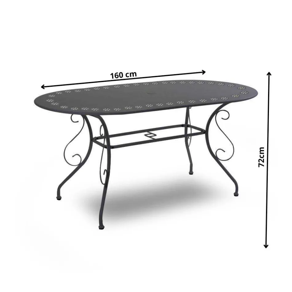 Tavolinë ovale e kopshtit e bërë tërësisht prej metali - Arkivi Viadurini