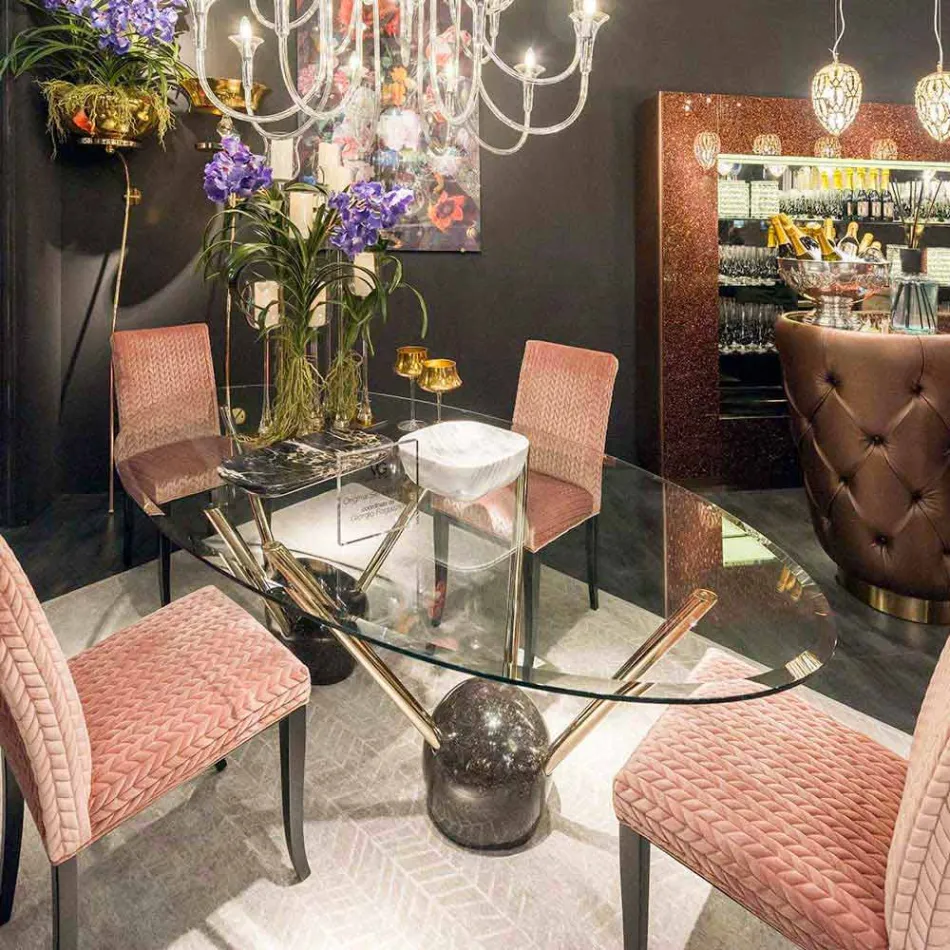 Tabela e dizajnit ovale me 100% Made in Italy Kreu xhami i Zoe Viadurini