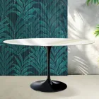 Tavolinë Ovale Tulipani Saarinen me Lartësi 74 cm në Qeramikë Florim Calacatta me Shkëlqim të Artë - të Kuqe të ndezur Viadurini