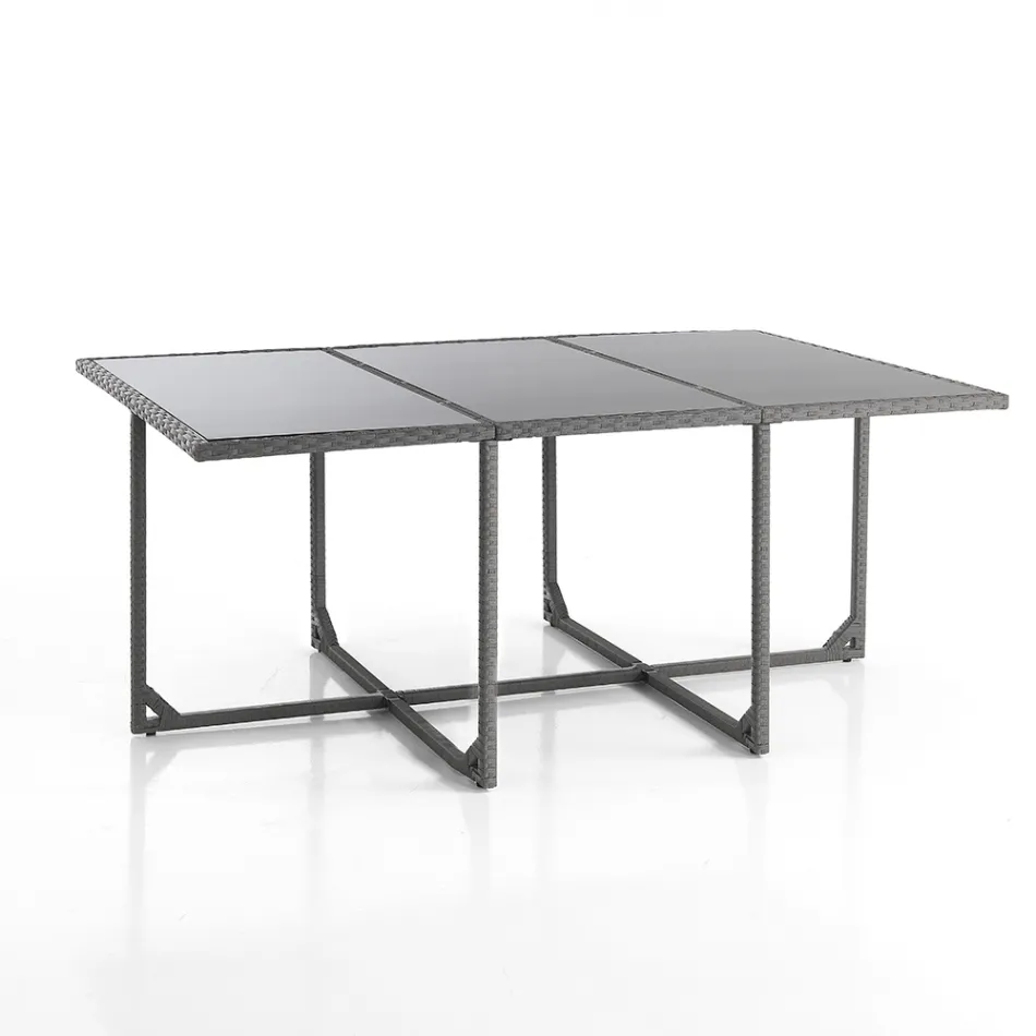 Tavolinë brenda dhe jashtë me 6 karrige me mbështetëse të shtrirë dhe 4 pouf - Venir Viadurini