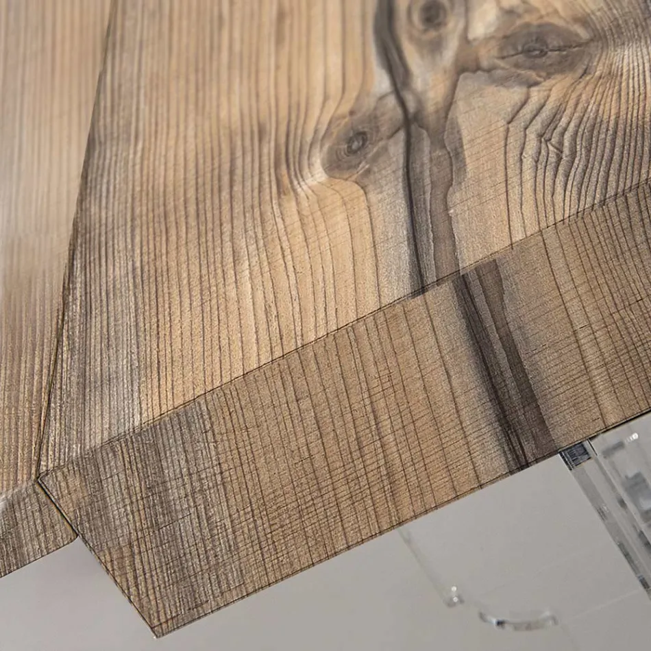 Tavolinë ngrënieje e zgjerueshme deri në 255 cm në pleksiglas dhe dru të prodhuar në Itali - Francoise Viadurini