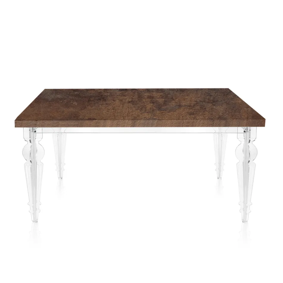 Tavolinë ngrënieje e zgjerueshme deri në 255 cm në pleksiglas dhe dru të prodhuar në Itali - Francoise Viadurini