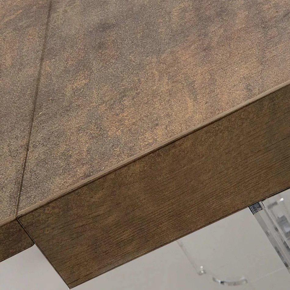 Tavolinë ngrënieje e zgjerueshme deri në 255 cm në pleksiglas dhe dru të prodhuar në Itali - Francoise Viadurini